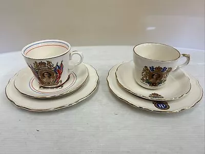 Buy 2 X Washington Pottery Vintage Queen Elizabeth II Coronation Tea Trios • 7.99£