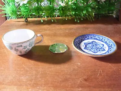 Buy 2 Spode Miniatures Mismatched Green Floral Cup & Blue & White Saucer Replacement • 5.99£