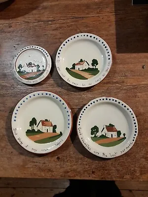 Buy 3 Torquay Pottery Motttoware Plates With Teapot Stand • 4.99£