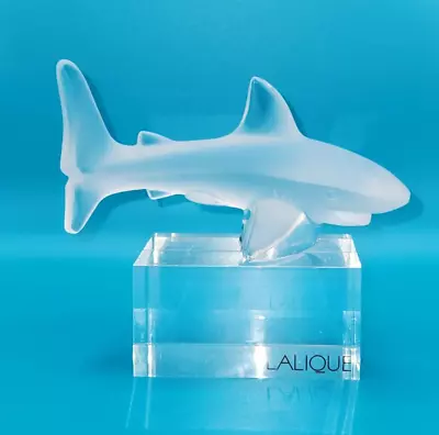 Buy Lalique Satin Crystal Shark Atlantis Figurine Signed Labeled Display Stand 1999 • 379.49£