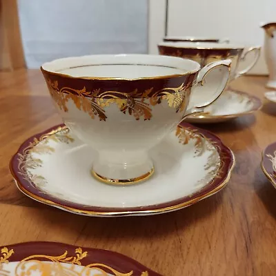 Buy Vintage.6 X Royal Standard Red & Gold Leaf Fine Bone China Teacups & Saucers • 20£