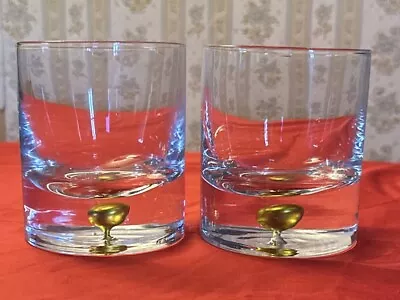 Buy 2 Orrefors Intermezzo Crystal Double Old Fashioned Glass Heavy Gold Bubble Base • 76.86£
