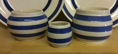 Buy Three Blue Banded Ware Items ; Two Sugar Bowls & One Salt Pot • 15£