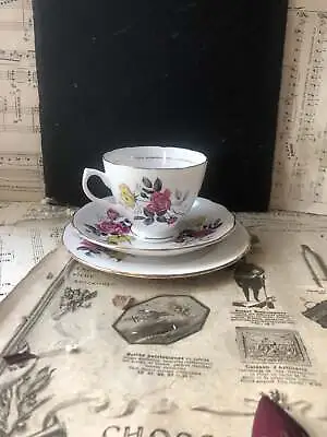 Buy Tea Trio - Royal Vale Pink And Yellow Roses Vintage Bone China Tea Cup,  Saucer • 12£