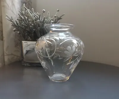 Buy Royal Doulton Small Hand Cut Lead Crystal Etched Floral Glass Posy Flower Vase • 22.95£