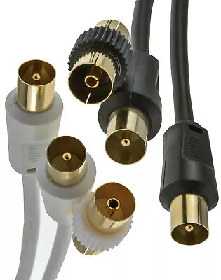Buy RF TV Coaxial Coax Aerial Cable Male To Male Plug Lead & Coupler 1m 2m 3m 5m 10m • 1.88£