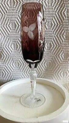 Buy Vintage Bohemian Crystal Amethyst Champagne Flute 9  Cut To Clear One • 48.19£