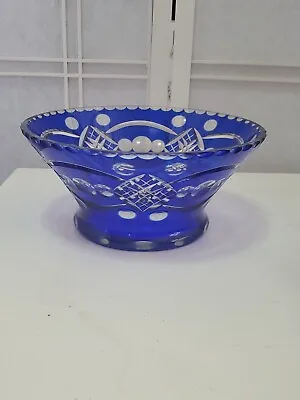 Buy Cobalt Blue Cut To Clear Crystal Bowl • 61.52£