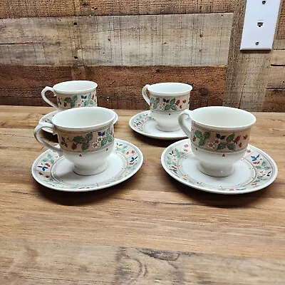 Buy MIKASA Provincial China STRAWBERRY HILL - Footed Tea Cups & Saucers - Set Of 4 • 30.66£