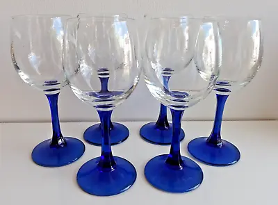 Buy Vintage 6 Cobalt Blue Faceted Stem Wine Glasses • 24.95£