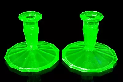 Buy Uranium Glass 12 Sided Base Candlesticks. Bright Glow. Good Condition. • 28£