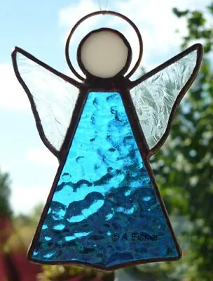 Buy Stained Glass Angel - Handmade - Bright Blue - Suncatcher  NEW - 10.5cms (4ins)H • 10.65£