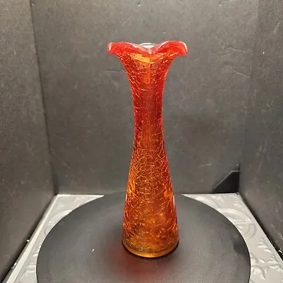 Buy Vintage Amberina Red Yellow Hand Blown Art Crackle Glass Vase 8  Tall. • 28.35£