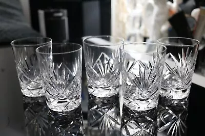Buy 5 X VINTAGE CUT CRYSTAL OLD FASHIONED WHISKY SPIRITS SMALL TUMBLERS • 24.99£