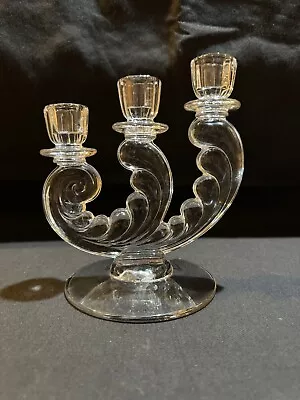 Buy  FOSTORIA PLUME 3 Light Candlestick Holder Mint Condition No Pattern Etching • 15.32£