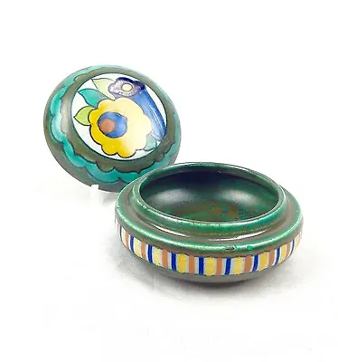 Buy Vintage Gouda Pottery Bowl With Lid / Jar / Trinket Pot / 1939 / Green Blue  • 39£