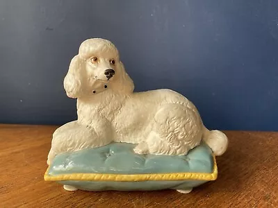 Buy Vintage Beswick England White Poodle Dog On Blue Cushion Royal Doulton • 40.50£