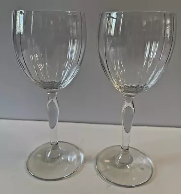 Buy VTG 2 Clear Crystal Wine Glasses W/Fluted Optic Bowl & Smooth Bulbous Stems • 17.28£