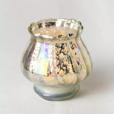 Buy Silver Mercury Glass Tea Light Candle Holder / Bud Vase, Fluted Vintage Xmas • 7£