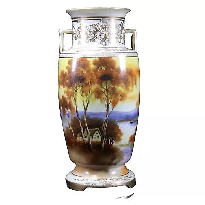 Buy Rare Noritake Vase Country Cottage Lake View Hand Painted H-34 Cm Japanese 1930 • 80£