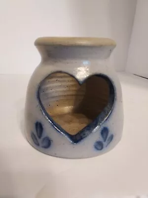 Buy Handmade Rockdale Union Pottery Blue Salt Glaze Gray With Blue Lined Heart  • 19.22£