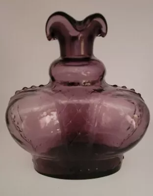 Buy Vintage Amethyst Art Glass Vase Crown Shaped Bottle With Ruffled Top • 19.17£