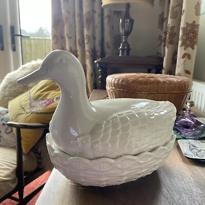 Buy Fabulous Vintage Mid 20th Portmeirion Large White Duck On Nest/Basket,  Serving • 12£