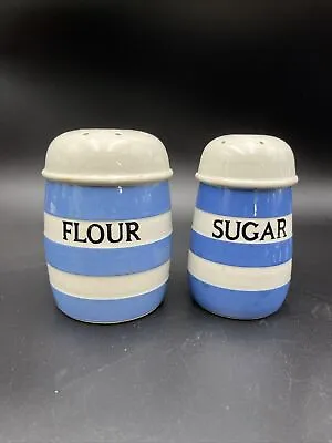 Buy Vtg T.G. Green Cornish Kitchen Ware Flour And Sugar Shakers Blue White Striped • 91.27£