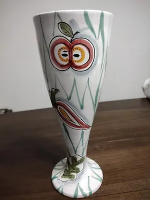 Buy Vintage Italy Hand Painted Pottery Vase With Green Lines And Fruit • 18.87£