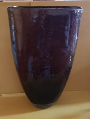 Buy Large Handblown Amber/ Brown Crackle & Mottled Glass Vase • 25£
