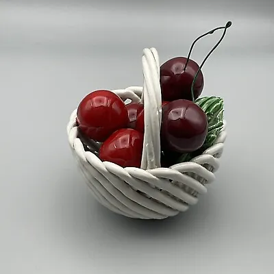Buy 🍒 A Fab Vintage/retro Italian ‘bassanno’ Majolica Woven Basket Of Cherries. 🍒 • 14£
