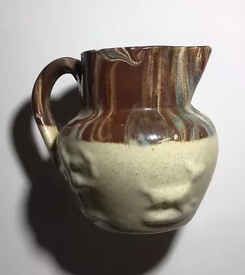Buy Antique Pottery Small Creamer - Beige Brown Green Embossed • 5.50£