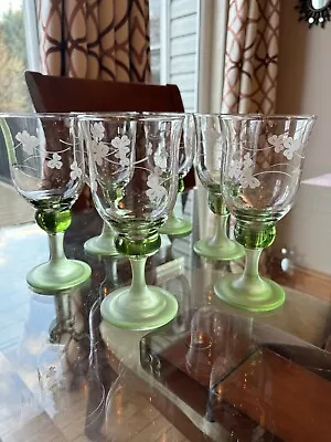 Buy Set Of 6 EAMON Green Stemmed Irish Etched Shamrock Clear Wine Glasses • 58.59£