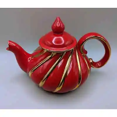 Buy Red Gold Teatime Bling Signed Studio Pottery Swirl Teapot Arthur Wood Style • 36.99£
