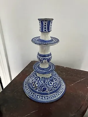 Buy Blue And White Pottery Candlestick Iznik Islamic Decorative  • 50£