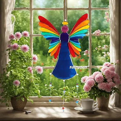 Buy Rainbow Coloured Guardian Angel Suncatcher Window Decor 38cm Drop • 12.95£