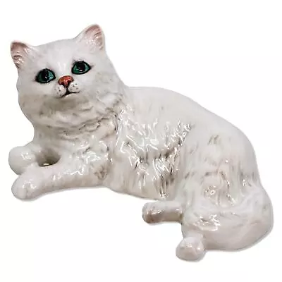 Buy Beswick White Persian Cat 1876 Hazel Eyes Laying Down Figurines England  1960's • 46.22£