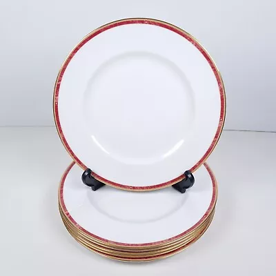 Buy Wedgwood Cavatina Dinner Red Rim Plates 27cm Bone China Vintage England Set Of 6 • 39.19£