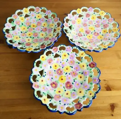 Buy Hand Made / Painted Portuguese Vestal Decorative Floral Pattern Plates X3 • 35£