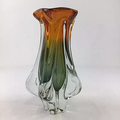 Buy Chribska Summerso Vase Glass Green Orange Clear Czech Bohemian 23cm High 1600g • 44.95£