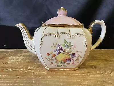 Buy Sadler Made In England #1920 4-Cup Cube Teapot W/ Lid. Apple/Berries Fruit. Gold • 12£