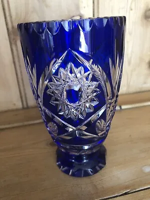 Buy Bohemian Cut Glass Vase Clear To Blue Czech Antique • 46£