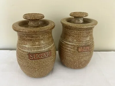 Buy VINTAGE C.1970s Studio Pottery Stoneware TEA & SUGAR Storage Jars With Lids • 25£