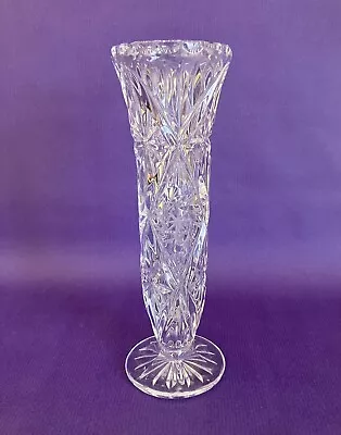 Buy Vintage Bohemia Crystal Cut Glass Footed Stem Vase 20.5cm • 5.95£
