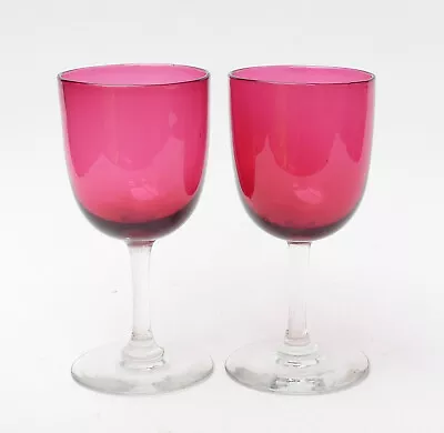 Buy CRANBERRY GLASS - TWO Stemmed Clear And Cranbery Wine Glasses • 14.99£