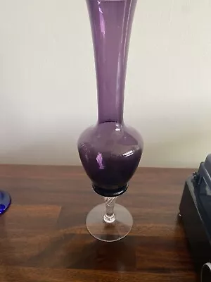 Buy Vintage | Amethyst Purple Glass Bud Vase 8  Glass Clear Twisted Stem | Empoli • 9.50£