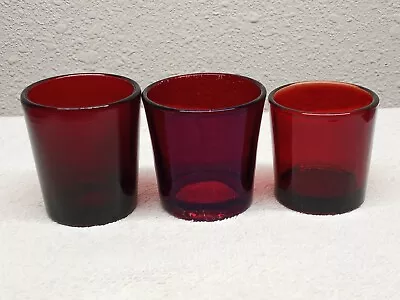 Buy 3 Vintage RUBY RED GLASS TOOTHPICK HOLDERS CANDLE HOLDER FLASH GLASS • 14.45£