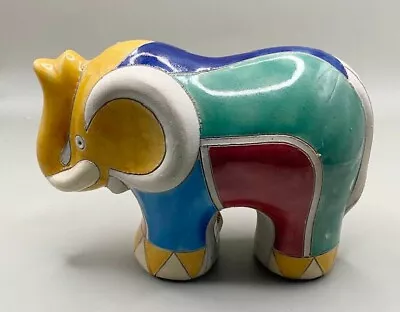 Buy South African  Hand Made By Artisans Hand Painted Raku Pottery Elephant Signed • 25£