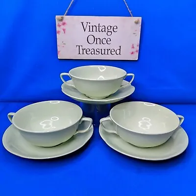 Buy Johnson Bros GREENDAWN * 3 X Soup Coupe Cup Bowls & Saucer Stands * 1950s EXC • 14.95£
