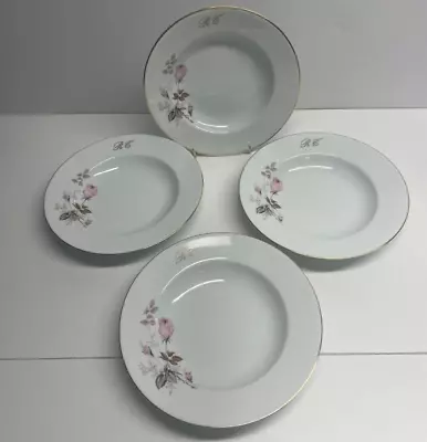 Buy Limoges Reunies Rose De Monaco Rimmed Soup Plates, Set Of 4 With Initials RT (c) • 42.75£